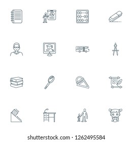 School icons line style set with abak, books, notepad and other training elements. Isolated vector illustration school icons.