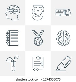 School icons line style set with medal, self study, school bus and other learn elements. Isolated vector illustration school icons.