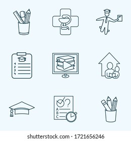 School icons line style set with digital library, pencil, home schooling and other exam elements. Isolated vector illustration school icons.