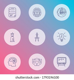 School icons line style set with creativity, compass, exam paper and other earth structure elements. Isolated vector illustration school icons.