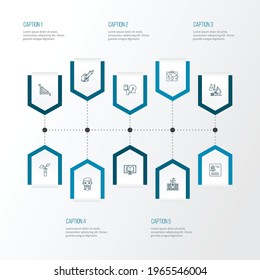 School icons line style set with high school, geometry, audio course and other studying elements. Isolated vector illustration school icons.