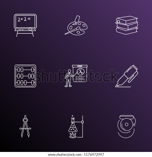 School icons line style set with compass, art,\
blackboard and other training elements. Isolated vector\
illustration school\
icons.