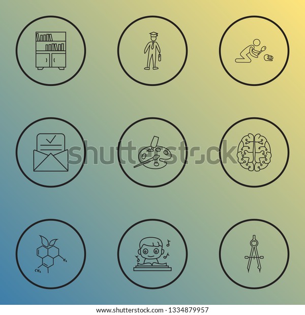 School icons line style set with art, compass,\
music and other divider elements. Isolated vector illustration\
school icons.