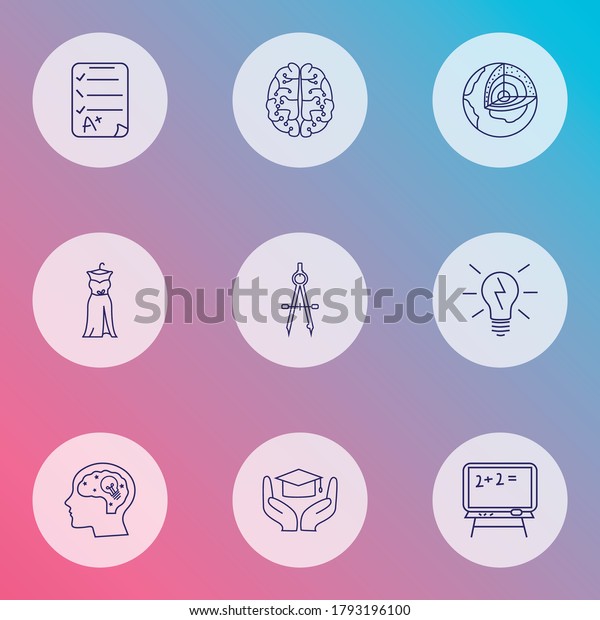 School icons line style set with creativity,\
compass, exam paper and other earth structure elements. Isolated\
vector illustration school\
icons.