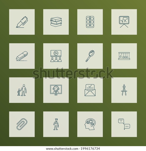 School icons line style set with question\
with answer, psychology, primary school and other rubber elements.\
Isolated vector illustration school\
icons.
