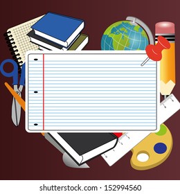 school icons on abstract red background