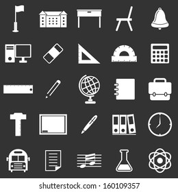 School icons on black background, stock vector