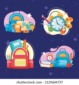 Iconos escolares sobre fondo azul