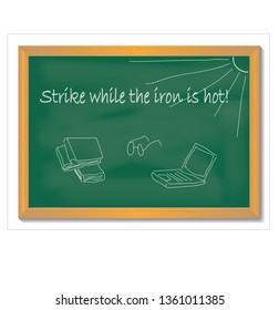 School icons on chalkboard. Vector illustration