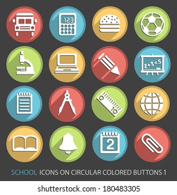 School Icons on Circular Colored Buttons 1.