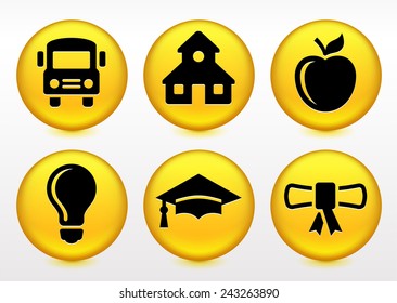 School icons on Yellow Round Buttons
