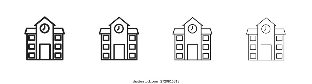 Iconos de la escuela delinean el diseño de Vector negro. Línea con trazo editable.