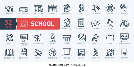 School Icons Pack. Thin line icons set. Flaticon collection set. Simple vector icons