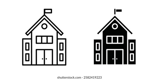 School icons pack vectors in black flat and strokes