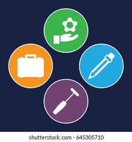 School icons set. set of 4 school filled icons such as medical hammer, pencil, case