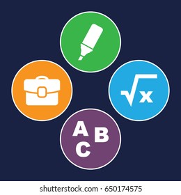 School icons set. set of 4 school filled icons such as highlighter, case, abc