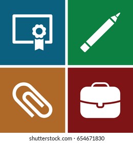 School icons set. set of 4 school filled icons such as pen, diploma, case