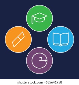 School icons set. set of 4 school outline icons such as book, circle, eraser