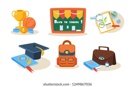 School icons set, back to school design elements vector Illustration