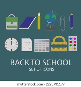 School icons set. Back to school. Vector illustration for cards, posters, flyers, webs.