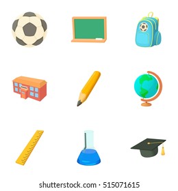 School icons set. Cartoon illustration of 9 school vector icons for web