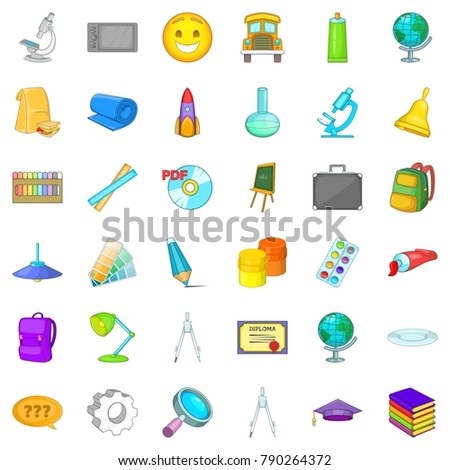School icons set. Cartoon style of 36 school vector icons for web isolated on white background