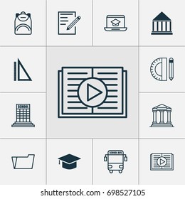 School Icons Set. Collection Of Academy, College, Education Center And Other Elements. Also Includes Symbols Such As Tools, Bus, School.