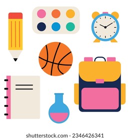 school icons set, set, collection of school bright colorful icons, back to school