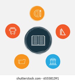 School Icons Set. Collection Of College, Education Tools, Measurement And Other Elements. Also Includes Symbols Such As File, Drawing, Book.