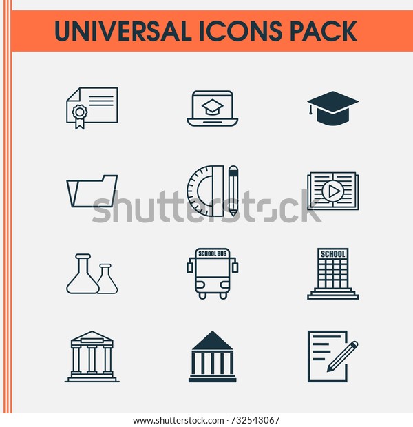 School Icons Set. Collection Of College, Chemical,\
Academy And Other Elements. Also Includes Symbols Such As Supplies,\
Transport, Tube.