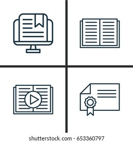 School Icons Set. Collection Of Diploma, Taped Book, E-Study And Other Elements. Also Includes Symbols Such As Audio, Learning, Literature.