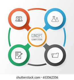 School Icons Set. Collection Of Distance Learning, Document Case, Chemical And Other Elements. Also Includes Symbols Such As Pencil, Document, Education.