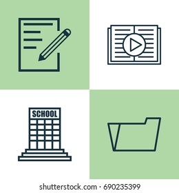 School Icons Set. Collection Of Document Case, Paper, Academy And Other Elements. Also Includes Symbols Such As Folder, Audio, Document.