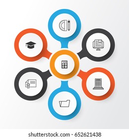 School Icons Set. Collection Of Electronic Tool, Diploma, E-Study And Other Elements. Also Includes Symbols Such As Success, Building, Education.