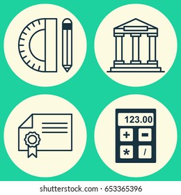 School Icons Set. Collection Of Electronic Tool, Diploma, Education Tools And Other Elements. Also Includes Symbols Such As Electronic, Success, Academy.