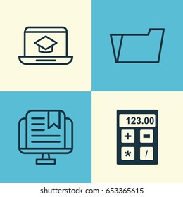 School Icons Set. Collection Of Electronic Tool, Distance Learning, E-Study And Other Elements. Also Includes Symbols Such As Electronic, Online, Tool.