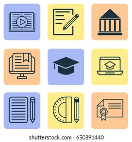 School Icons Set. Collection Of E-Study, Diploma, Education Center And Other Elements. Also Includes Symbols Such As Audio, Pen, Online.