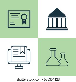 School Icons Set. Collection Of E-Study, Chemical, Certificate And Other Elements. Also Includes Symbols Such As Chemical, Building, School.