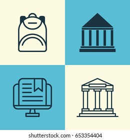 School Icons Set. Collection Of E-Study, College, Education Center And Other Elements. Also Includes Symbols Such As Teaching, School, Bag.