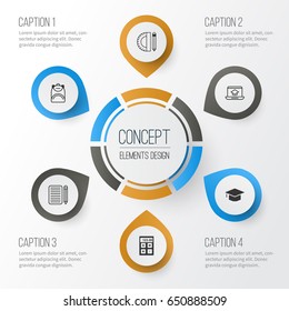 School Icons Set. Collection Of Graduation, Haversack, Distance Learning And Other Elements. Also Includes Symbols Such As Writing, Cap, Calculator.