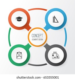 School Icons Set. Collection Of Graduation, Haversack, Library And Other Elements. Also Includes Symbols Such As Backpack, Book, Graduation.