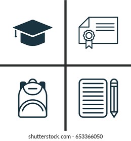 School Icons Set. Collection Of Graduation, Diploma, Home Work And Other Elements. Also Includes Symbols Such As Backpack, Diploma, Success.