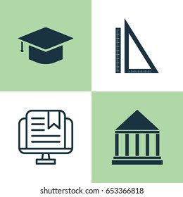 School Icons Set. Collection Of Graduation, Education Center, Measurement And Other Elements. Also Includes Symbols Such As Drawing, Learning, University.