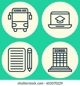School Icons Set. Collection Of Home Work, Academy, Distance Learning And Other Elements. Also Includes Symbols Such As Education, Writing, Transport.