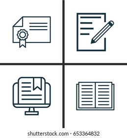 School Icons Set. Collection Of Opened Book, Paper, E-Study And Other Elements. Also Includes Symbols Such As Literature, Book, Study.