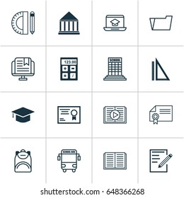 School Icons Set. Collection Of Taped Book, E-Study, Education Center And Other Elements. Also Includes Symbols Such As Pencil, Education, Reader.