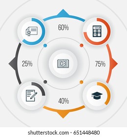School Icons Set. Collection Of Taped Book, Graduation, Electronic Tool And Other Elements. Also Includes Symbols Such As Certificate, Diploma, Tool.