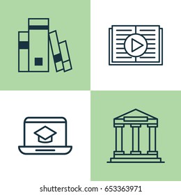 School Icons Set. Collection Of Taped Book, Distance Learning, College And Other Elements. Also Includes Symbols Such As Learning, Study, Book.