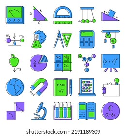 School icons set in colored line style. Vector illustration.