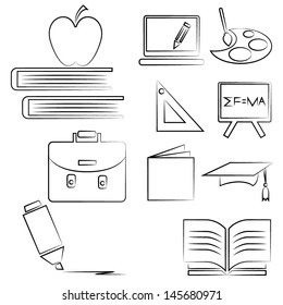 school icons set, drawing line icon, sketch icons